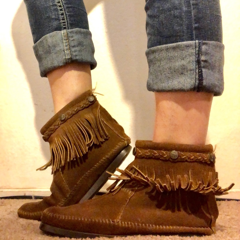 Lightly used Moccasin booties by Minnetonka brand